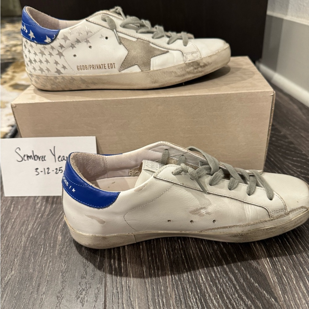 Golden Goose Women’s White and Blue Sneakers